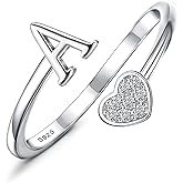 MILACOLATO Valentine's Day Gifts - 925 Sterling Silver Initial Rings for Women Teen Girl 18K Gold Plated Heart Letter Rings Adjustable Capital Letter Ring Stackable Thumb Pinky Rings for Mothers Daughter Birthday Bridesmaid Gifts Jewelry