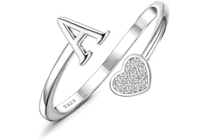 MILACOLATO 925 Sterling Silver Initial Rings for Women Teen Girl 18K Gold Plated Heart Letter Rings Adjustable Capital Letter Ring Stackable Thumb Pinky Rings for Mothers Daughter Birthday Bridesmaid Gifts Jewelry