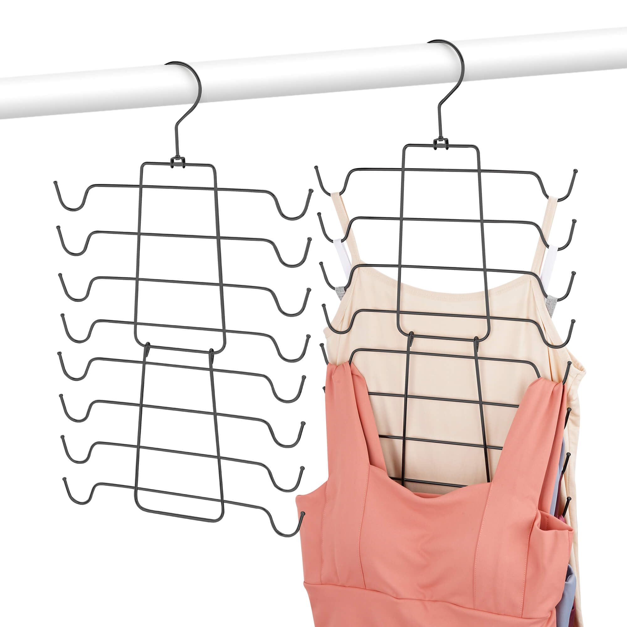 OMHOMETY 2 Pack Tank Top Hanger for Wardrobe,Multi Space Saving Bra Hanger, Foldable Metal Hanging Clothes Holder, Wardrobe Storage Organiser, Black