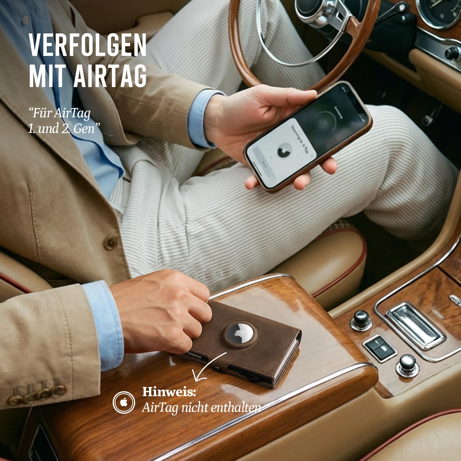 YESIIW Portmonee Herren Echt Leder mit AirTag Fach, Geldbeutel AirTag mit Pop-Up Kartenetui für 10 Karten & 2 Ausweis, RFID Geldbörse mit Münzfach, für Alltag, Reise & Büro, Smart Wallet Braun 6