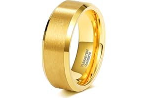 TRUMIUM 2mm 4mm 6mm 8mm 18k Gold Tungsten Rings for Men Women Wedding Bands Matte Finish Beveled Edges Comfort Fit Size 4-13