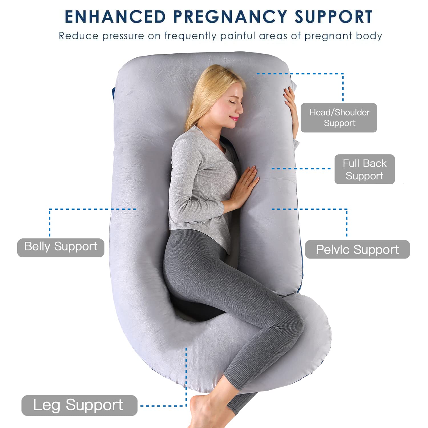 cauzyart Pregnancy Maternity Pillows for Sleeping 55 Inches U-Shape Full Body Pillow Support - for Back, HIPS, Legs, Belly for Pregnant Women with Removable Washable Velvet Cover