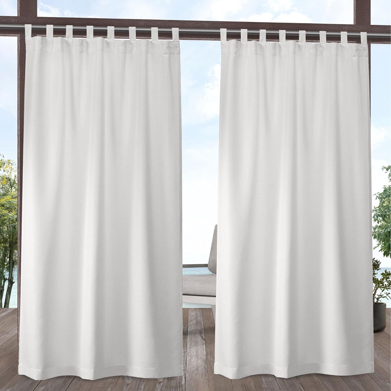 Outdoor Curtains - Exclusive Home Cabana Solid Indoor/Outdoor Light Filtering Hook-and-Loop Tab Top Curtain Panel Pair, 54