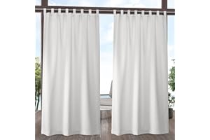 Exclusive Home Cabana Solid Indoor/Outdoor Light Filtering Hook-and-Loop Tab Top Curtain Panel Pair, 54"x108", Vanilla