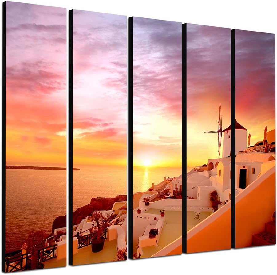 Santorini, Greece 5X30X120 CM XXL Extra Large 5 Piece Wall Art Painting on Canvas with Stretcher Frame Ready to Hang – Our Pictures on canvas Feature [Ready to Detailed Print up to 100 Megapixels.