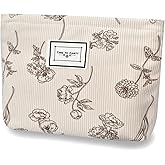 KeYaMee Make Up Bag Cosmetic Bags for Travel Women Corduroy Organizer Pouch Toiletry Bags with Zipper Large Capacity 21 beigeflowers