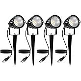 REEGOLD Outdoor Spotlight Warm White 2700K, 10W LED Spot Lights Outdoor for Yard Garden Tree, 120V Plug in Landscape Lighting with IP65 Waterproof for Halloween Christmas Decor, 4 Pack