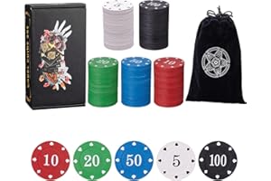 IXIGER Poker Chips,Denomination Poker Chips Set with Black Velvet Pouch Bag,Plastic Learning Counters Disks and Learning Math Counting Chips,Game Night Party Supplies(100pcs)