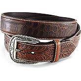 ARIAT Men's Two-Tone Floral Tab Crocodile Print Leather Belt