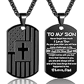 To My Son Husband Boyfriend American Flag Cross Necklace Dog Tag Pendant Chain Easter Valentines Fathers Day Christmas Birthday Graduation Thanksgiving Christian Religious Gifts for Boys Men Him