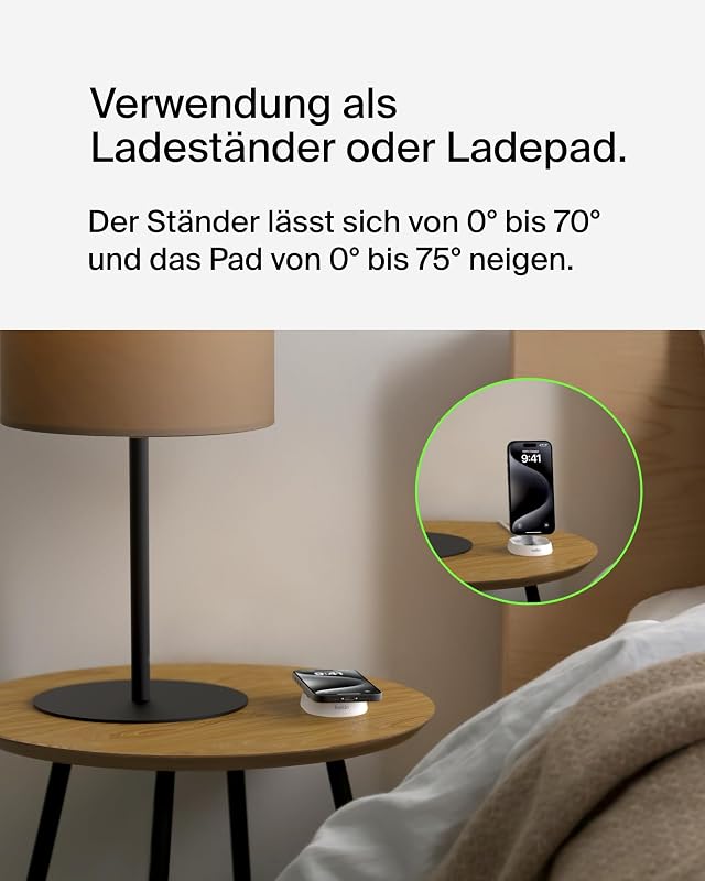 BoostCharge Pro induktive Ladestation 15W, Qi2-Ladegerät, kabelloses Ladegerät, kompatibel mit MagSafe, kabelloses Qi2-Ladestation für Apple iPhone 16/15/14/13/12, inkl. 20-W-Netzteil – Weiß