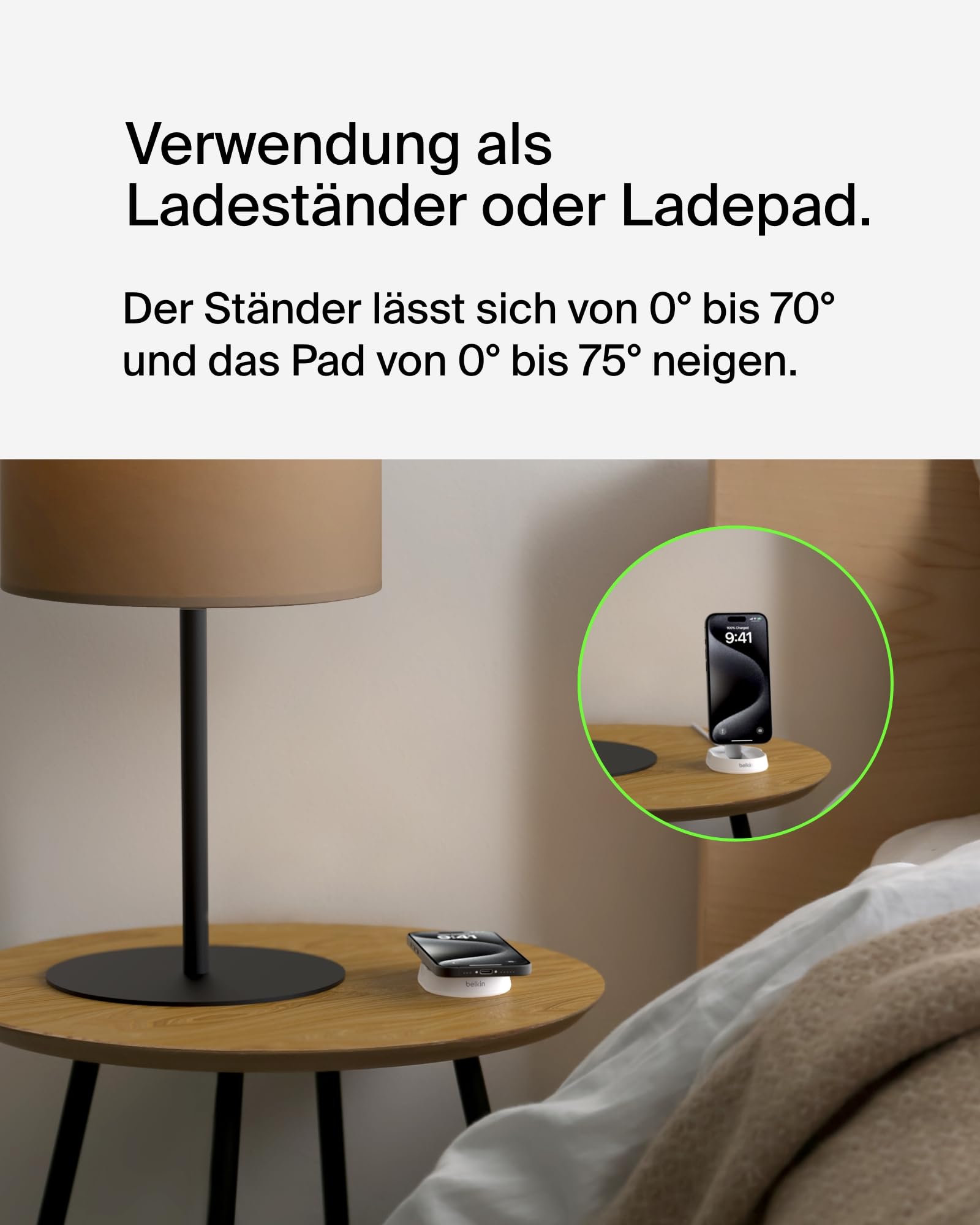 Belkin BoostCharge Pro induktive Ladestation 15W, Qi2-Ladegerät, kabelloses Ladegerät, kompatibel mit MagSafe, kabelloses Qi2-Ladestation für Apple iPhone 16/15/14/13/12, inkl. 20-W-Netzteil – Weiß 3