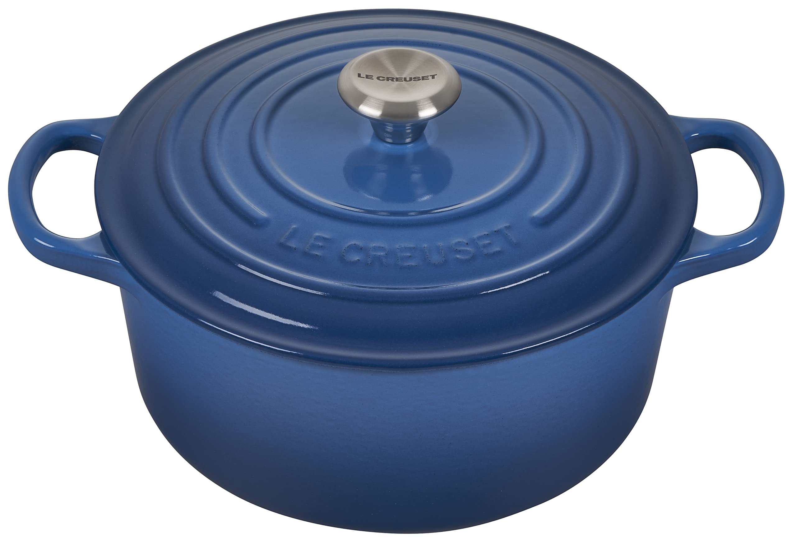 Le Creuset Signature Enamelled Cast Iron Round Casserole Dish With Lid, 22 cm, 3.3 Litre, Marseille Blue, 211772220
