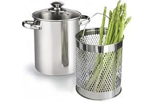 RUNZI Asparagus Pot Stainless Steel Steamer Cooker with Basket and Lid Pasta 16cm 4L