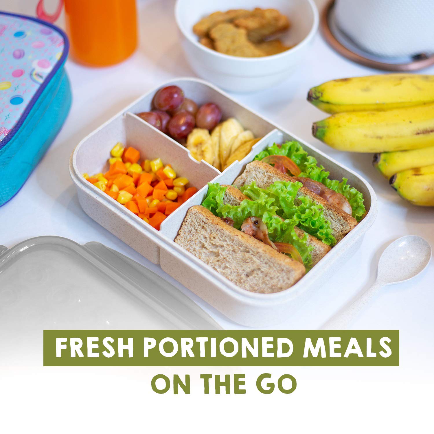 Bento Box Lunch Container, 3 Compartment Food Box for Meal Prepping