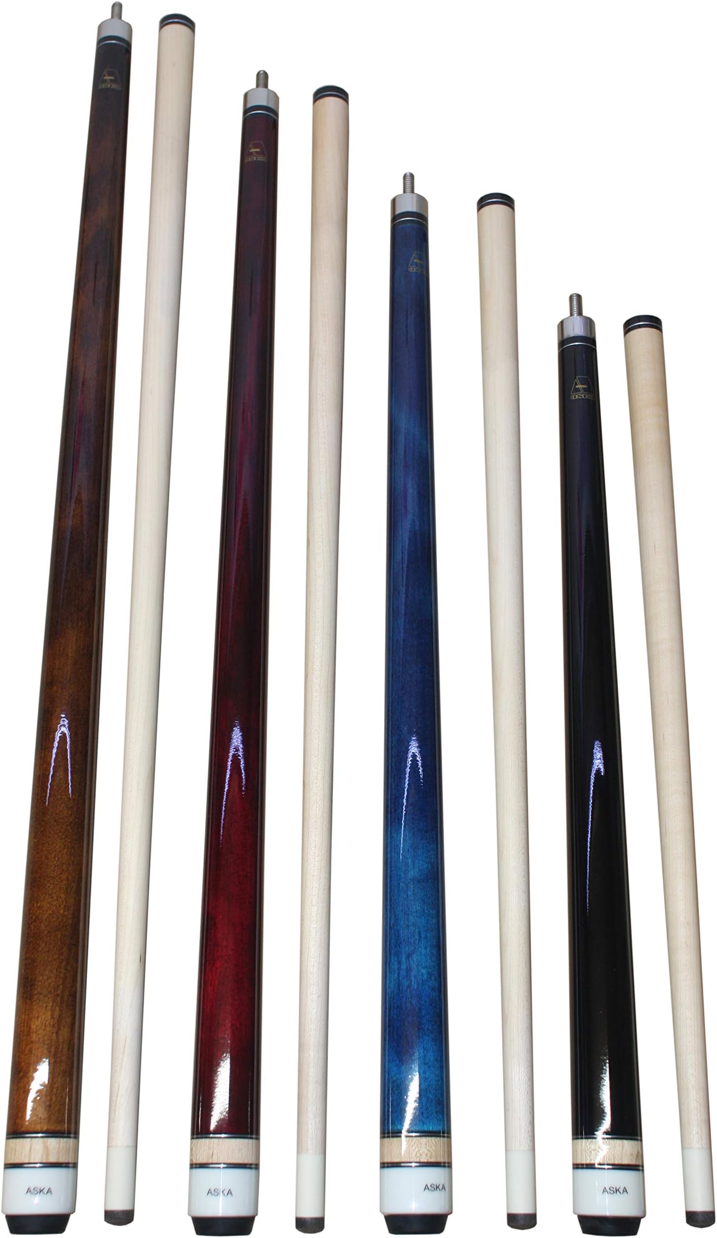 Set of Aska Mixed Length Cues LS, Canadian Hard Rock Maple Billiard Pool Cue Sticks, Short, Kids Cues