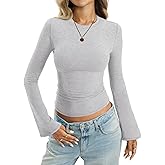 EasyGala Women Cotton Bell Long Sleeve Shirts Round Neck Fitted Shirt Trendy Going Out Tops Y2K Fall Clothes 2026