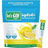 Let'z Go! Hydrate- Natural Hydration + Electrolyte Drink Mix- Hydration + Electrolytes + Antioxidant Powder Packets, Natural Flavors, Vitamins C + D | No Sugar | No Calories | (15 Count) Lemonade