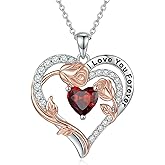 Valentine's Day Gift for Her Sterling Silver Forever Love Necklaces | Heart Birthstone Birthday Gifts for Women | Withe Gold Plated Anniversary Jewelry for Wife Mom Daughter Girlfriend, 18"+2" Chain