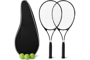 �鶹�� Basics Lightweight Durable Tennis Racket Set with Comfortable Grip, 27-inch Adult, Set of 2 with 3 Balls and 2 Overgri