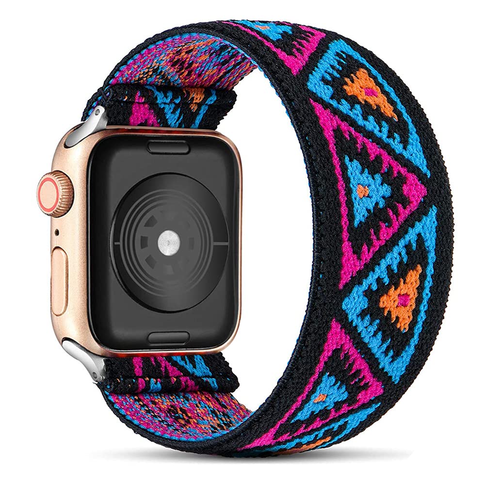 Stretchy Band Compatible with Apple Watch Strap Scrunchies Elastic 38mm/40mm/41mm/42mm/44mm/45mm/49mm Retro Pattern Printed Replacement Wristband for iWatch ultra/8/7/se/6/5/4/3,Pink blue