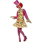 Smiffy's Women's Clown Lady Costume Hooped Dress Shirt Bow Tie Stripy Tights Hat