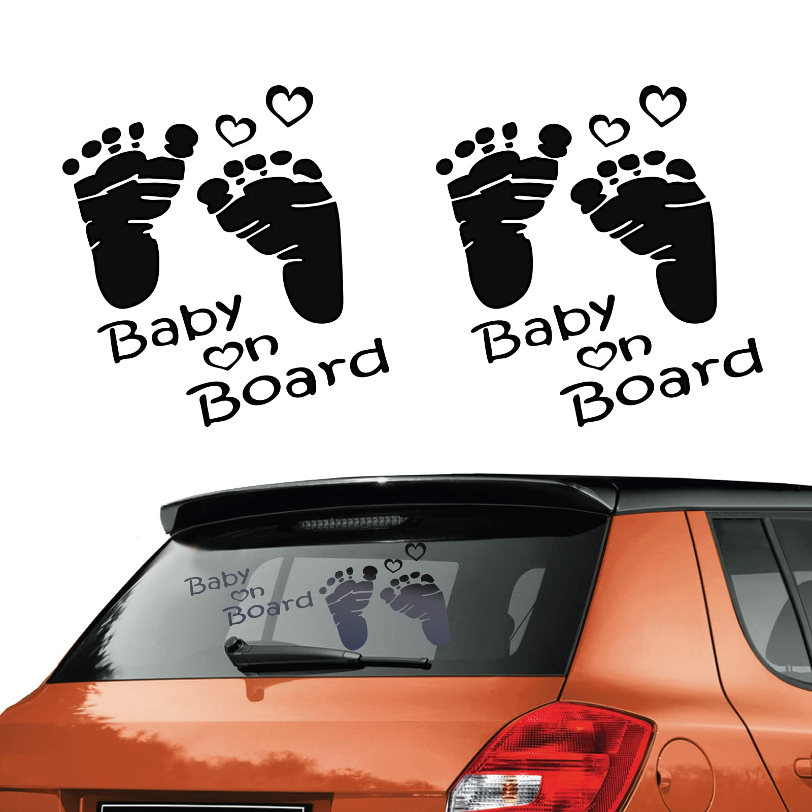 2Pcs Baby on Board Car Decals, Footprints Car Window Sticker Baby and Child on Board Car Window Sign Baby Safety Awareness Warning Decal Baby Sign Vinyl Waterproof Car Body Side Door Stickers, Black