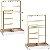 SONGMICS Set of 2 Jewelry Holders, Jewelry Organizers Display Stands with Metal Frame, Velvet Tray, Necklace Earring Bracelet Holders, for Studs, Rings, Gift Idea, Pale Gold UJJS021A01V1-2J