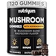 nutriyum Mushroom Gummies 10 Blend 120 pcs - Lions Mane, Ashwagandha, Turkey Tail, Cordyceps, Chaga, Reishi Mushroom Complex - Mushroom Supplement for Immune, Energy, Clarity & Cognitive