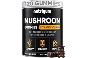 nutriyum Mushroom Gummies 10 Blend - Lions Mane Ashwagandha Turkey Tail Cordyceps Chaga Reishi Mushroom Complex - 120 pcs - NMG-V-1