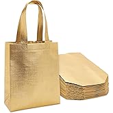 Sparkle and Bash Gift Bags Bulk - 10 x 8 x 4 In, Metallic Gold, 20 Pack - Reusable Totes with Handles, Non-Woven Fabric & Machine Washable