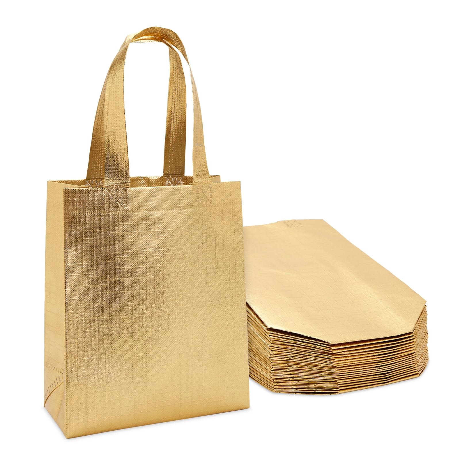 Photo 1 of Sparkle and Bash Gift Bags Bulk - 10 x 8 x 4 In, Metallic Gold, 20 Pack - Reusable Totes with Handles, Non-Woven Fabric & Machine Washable