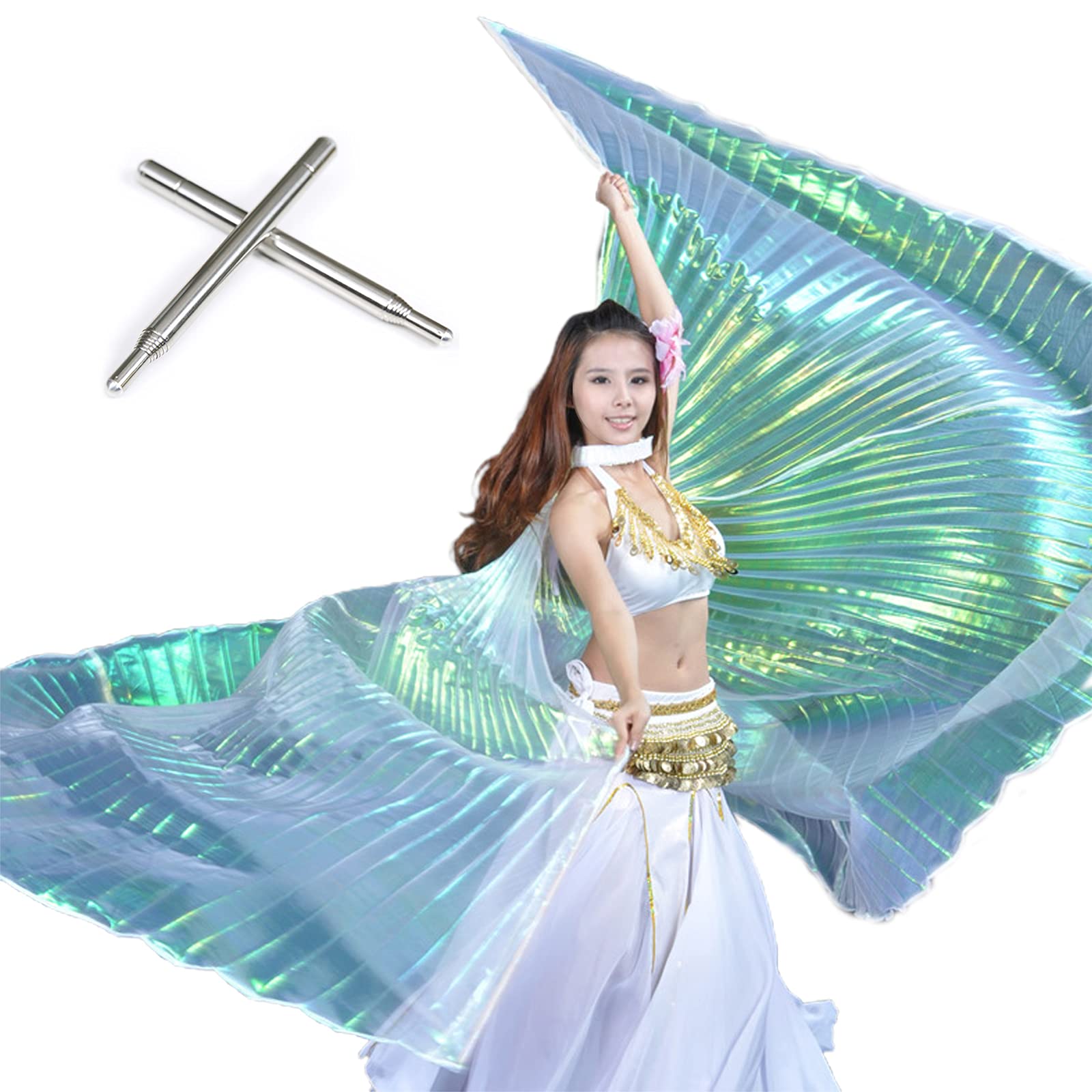 HJHIWE Belly Dance Wings with Telescopic Stick, Egyptian Egypt Belly Dance Angel Isis Wings Butterfly Wings Performances Dance Costumes Prop