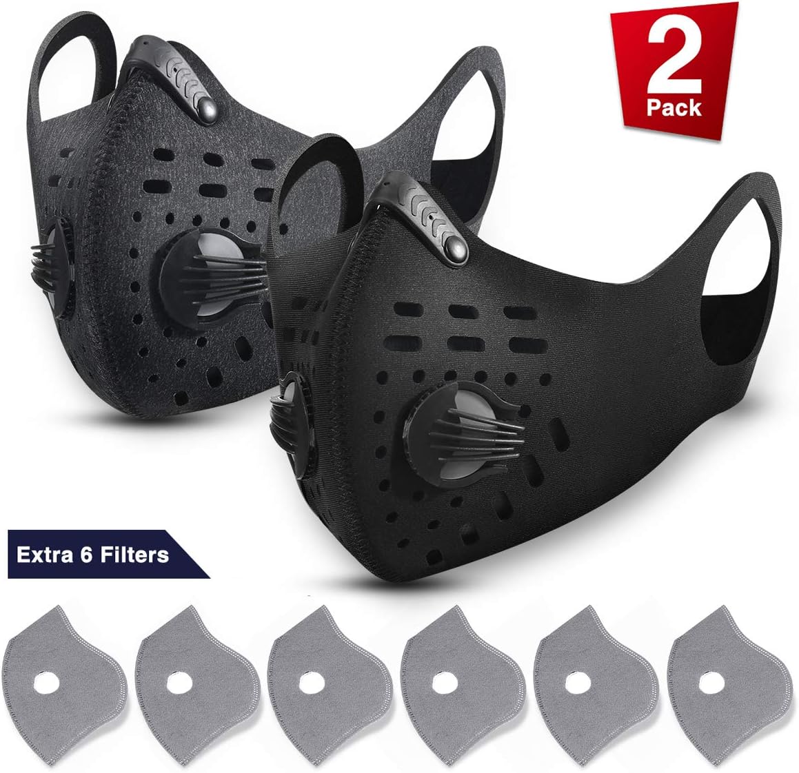 Baban Dust Breathing Mask, Activated Carbon Dustproof Mask, 2 Breathing Mask with 6 Extra Carbon N99 Filters for Pollen Allergy Woodworking Mowing Running Cycling Outdoor Activities(Black and Gray)