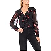 CeCe Womens Long Sleeve Ruffle Tie Neck Top