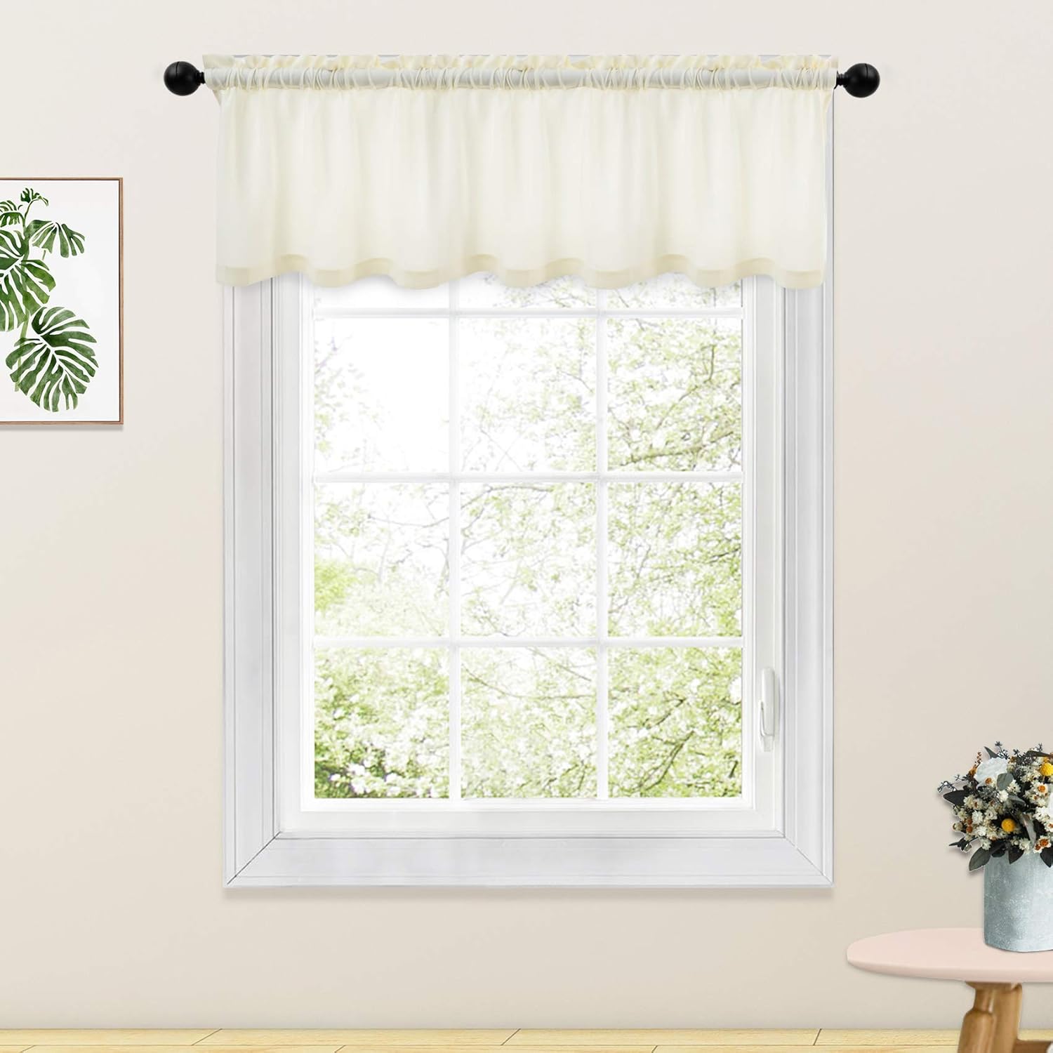 Ivory Valance Curtains Living Room Semi Sheer 18 inch Long Linen Textured Curtain