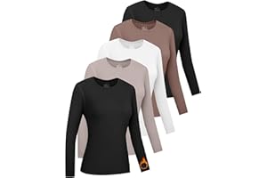 HOPLYNN 5 Pack Womens Long Sleeve Thermal Shirts Crew Neck Double Sided Fleece Lined Baselayer Tops for Cold Weather