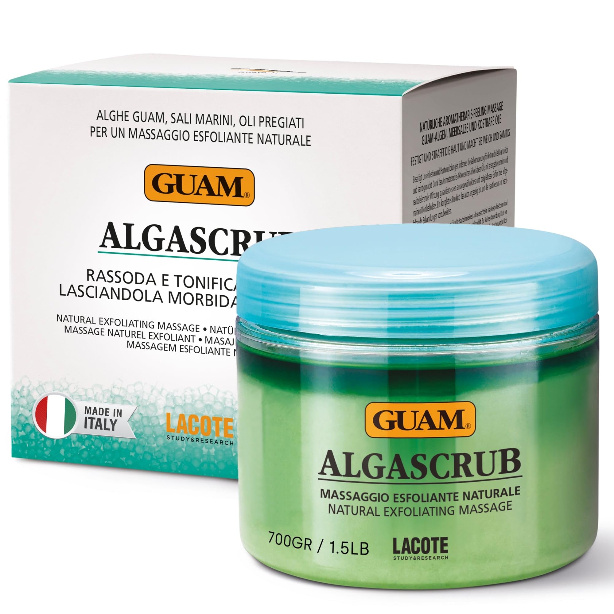 GUAM AlgaSCRUB Seaweed Exfoliating Body Scrub 700g, Sea Salt Exfoliator with Lemon, Mint & Rosemary Essential Oils, Removes Dead Skin Cells, Softens and Smooths Rough Skin, Spa Body Polish