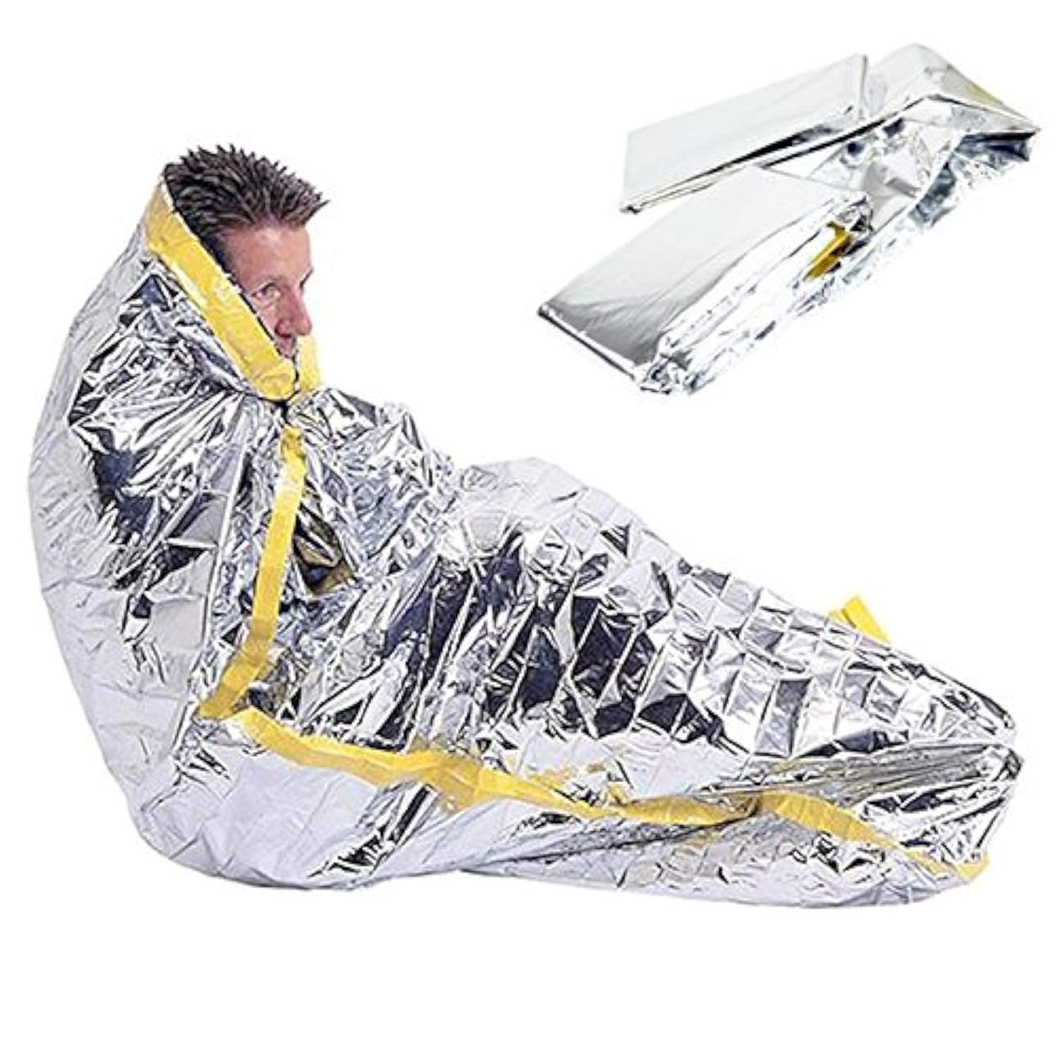 Reusable Emergency Sleeping Bag, Feelfly Portable Outdoor Waterproof Camping Survival Bag with Silver Foil for Travelling, Homeless (#A)