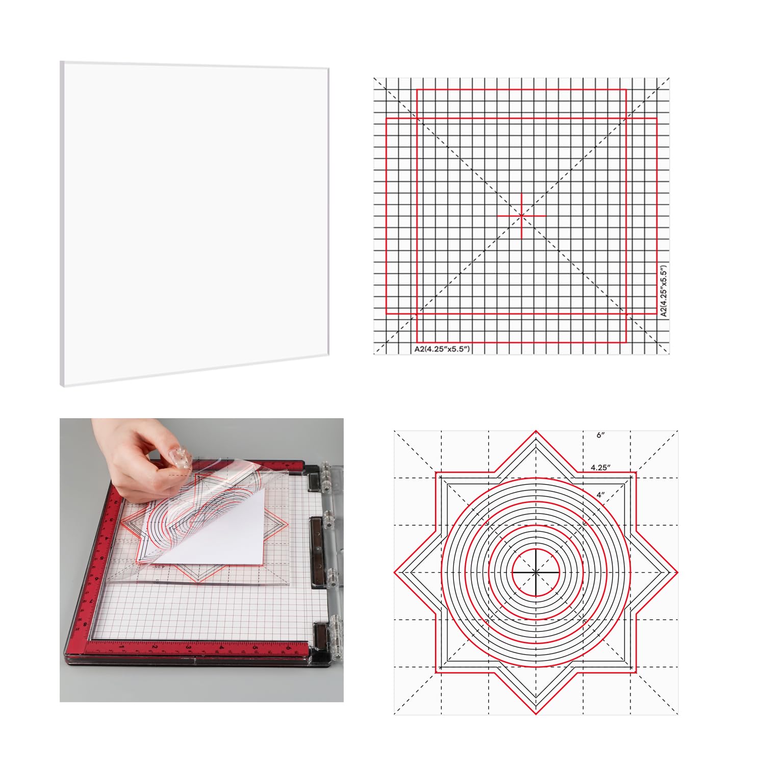 OTCRAFT 5Pcs/Set 6x6inch Multi-Use Non-Slip Sticky Mats Fit in Stamp Positioning Tool Set,Photopolymer Grip Mat with Printed Guides in Placeholding Stencil in Place Crafts Scrapbooking Fixed Mat.