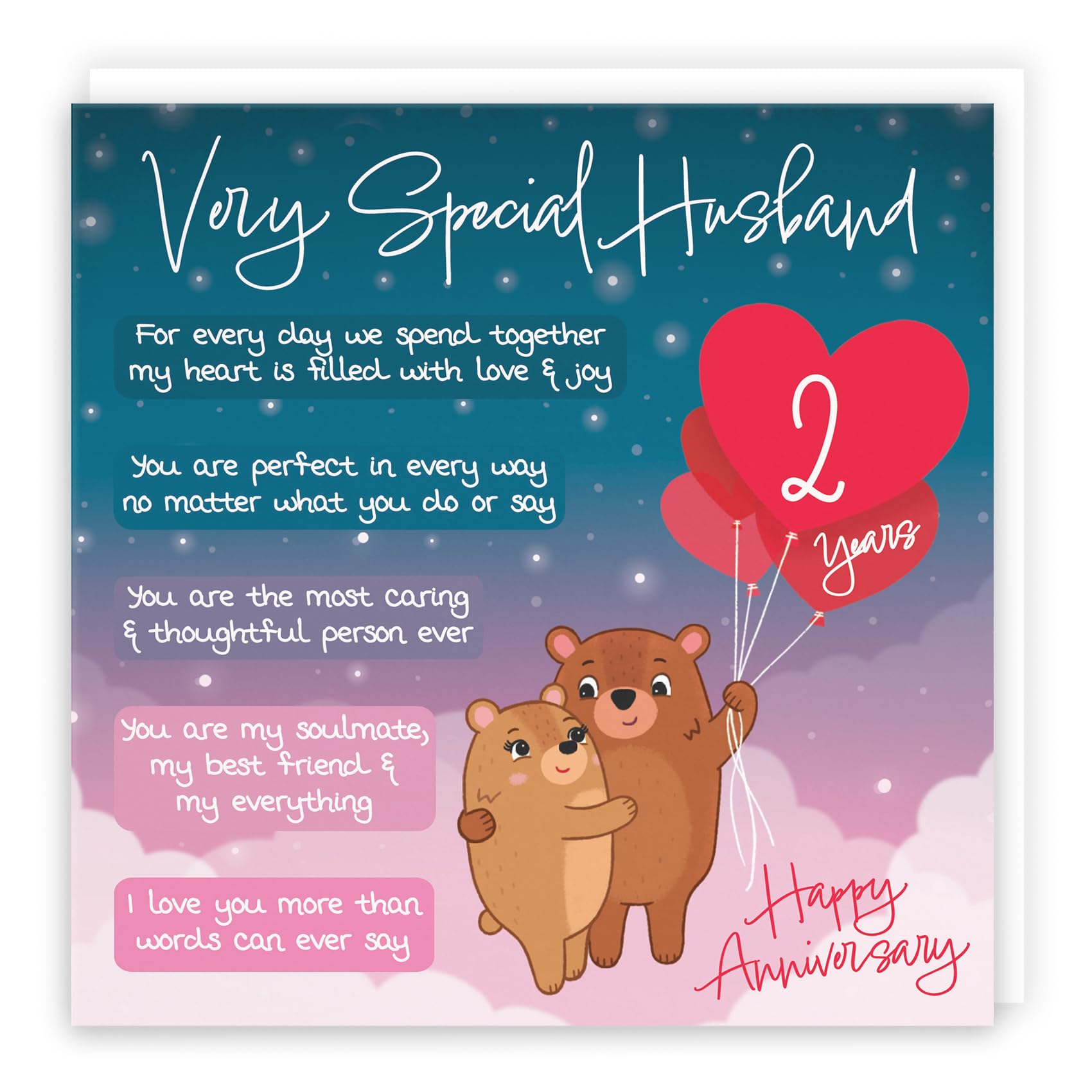 Hunts England - Starry Night 2nd Anniversary Card for Husband - Cute Bears & Poem