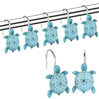 Sea Turtles Shower Curtain Hooks Rings for Bathroom, Metal Shower Curtain Hanger Hooks, Decorative Bath Room Accessories Set,Tropical Beach Fashion Theme Bathroom Decor