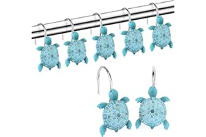 FINROS Sea Turtles Shower Curtain Hooks Rings for Bathroom, Metal Shower Curtain Hanger Hooks, Decorative Bath Room Accessories Set,Tropical Beach Fashion Theme Bathroom Decor