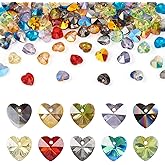 Boutigem 100Pcs Heart Faceted Glass Beads Transparent Crystal Love Heart Spacer Beads 10x10mm 10 Colors for Earrings Necklace Bracelet Jewelry Making Crafts