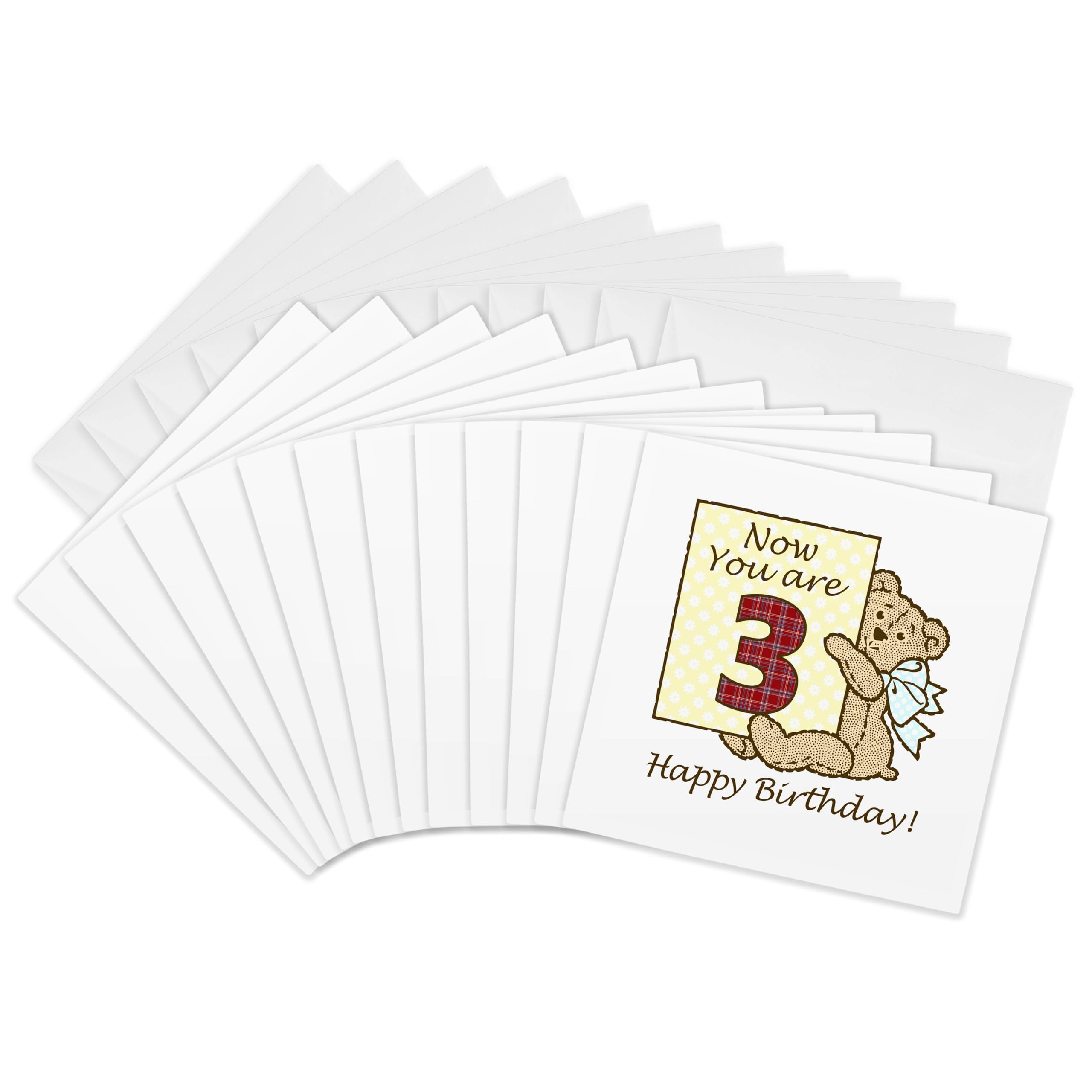 3dRose gc_255164_2 6 x 6-Inch "Happy Third Birthday with Tartan Numeral One Teddy Bear" Greeting Card (Set of 12)