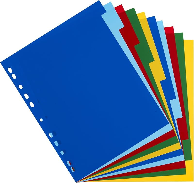 Oxford A4 Plastic 10-Part Dividers Multi-Colored Tabs Tear-Resistant Wipe-Clean