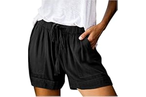 AIHIHE Cotton Shorts for Women High Waisted Outdoor Shorts Knee Length Trendy Drawstring Hiking Shorts with Pockets