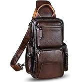 IVTG Genuine Leather Sling Bag Crossbody Casual Hiking Daypack Vintage Handmade Chest Bag Shoulder Backpack Motorcycle Pack (Coffee)