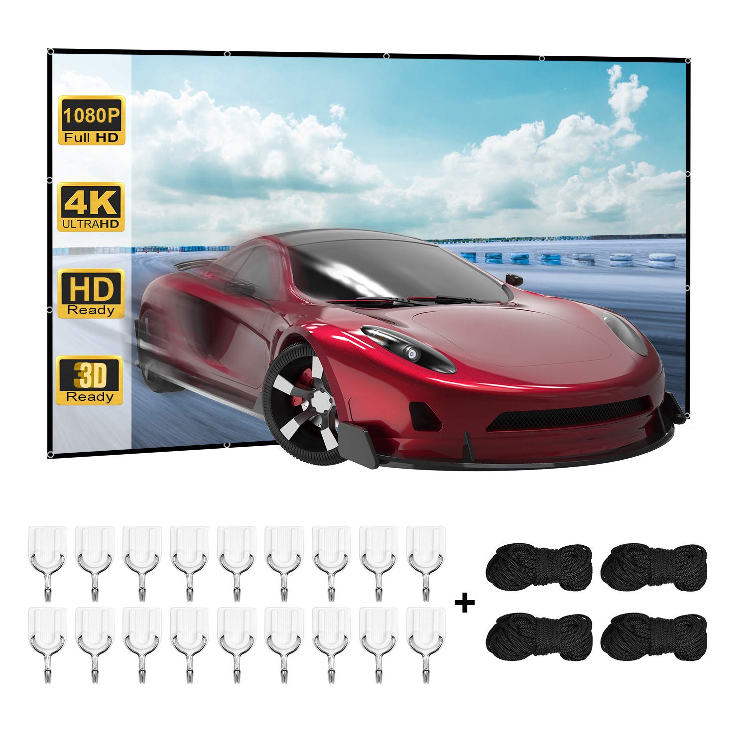 Projector Screen 16:9 HD Foldable Screen for Projector, Portable Movie Screen, Home Theater Cinema Indoor Outdoor Classroom Usage (120 inch)