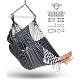 MIZTLI Hammock Chair Hanging Chair Swing Chair XXL Large Macrame Swing Indoor Hammock for Bedroom - Max 500 Lbs - All Hanging Kit Included